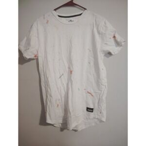 Hollister Paint Splatter Curved Hem Short Sleeve White T-Shirt Size Medium